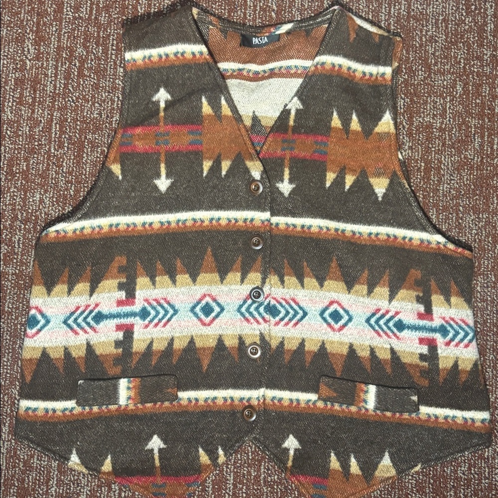 Aztec Southwestern print vintage wool vest women’s medium